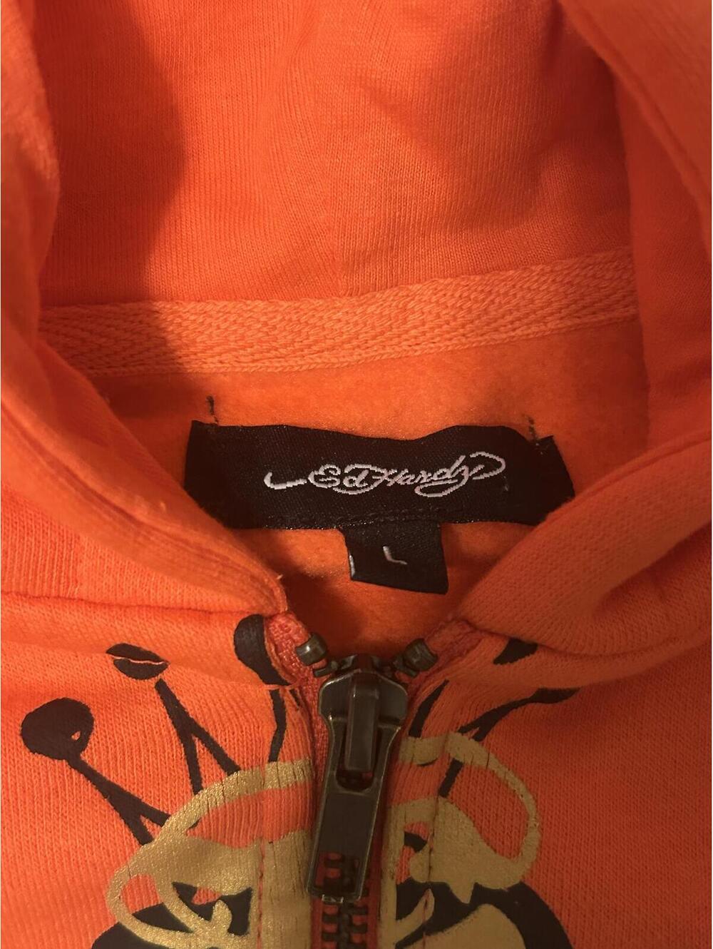 Ed Hardy Orange Tattoo Graphic Hoodie Size Large - Picture 3 of 5
